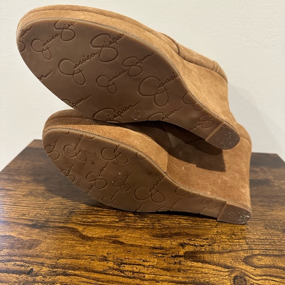 Jessica Simpson Tan Suede Leather Wedge Heel Booties Size 10 - Picture 8 of 9